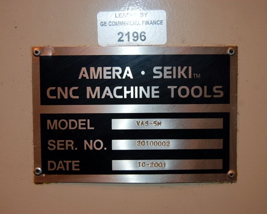 2001 AMERA SEIKI VA S-5M Machining Centers, Vertical | Midwest Tool, Inc.